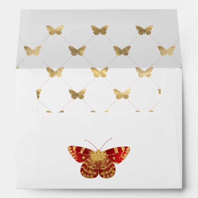 Red and Gold Vintage Butterfly Envelope (Back (Bottom))