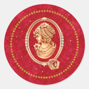 Red and Gold Vintage Cameo Sticker