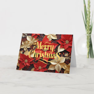 Red and Gold Vintage Christmas Florals Holiday Card