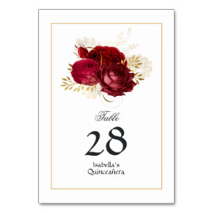 Red and Gold Vintage Rose Quinceañera Table Number