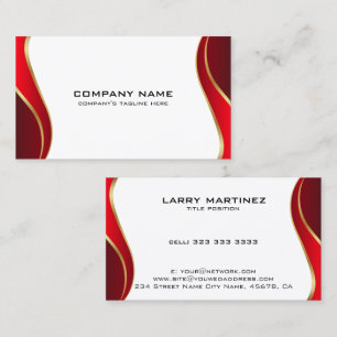 Red and gold wavy border on white business card