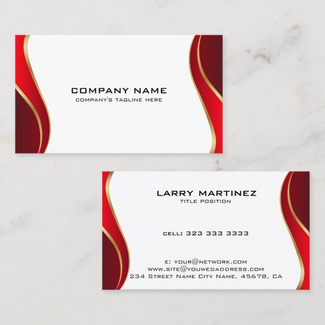 Red and gold wavy border on white business card (Front/Back)