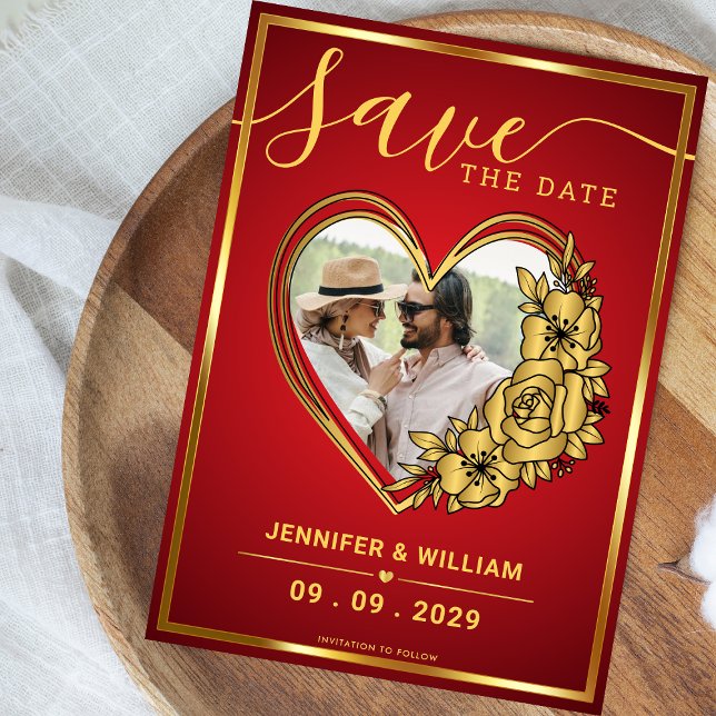 Red And Gold Wedding Theme Photo In Heart  Save The Date (Creator Uploaded)