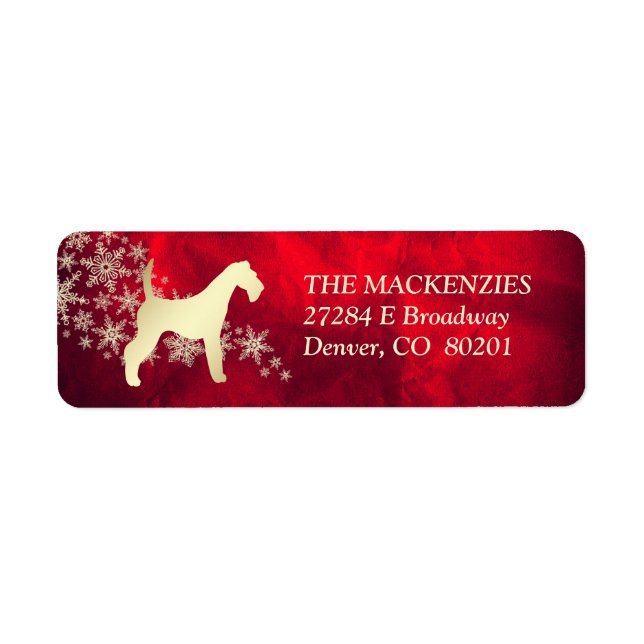 Red and Gold Winter Airedale Return Address Label (Front)