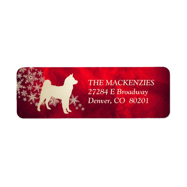 Red and Gold Winter Akita Return Address Label (Front)