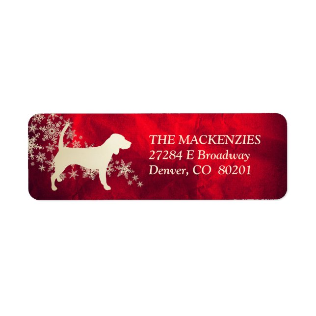 Red and Gold Winter Beagle Return Address Label (Front)