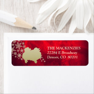 Red and Gold Winter Pomeranian Return Address Label