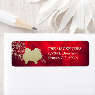 Red and Gold Winter Pomeranian Return Address Return Address Label