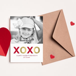 Red and Gold XOXO Kids Classroom Photo Valentines Card