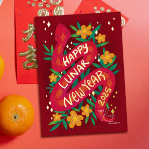 Red and Gold Year of the Snake Lunar New Year Card