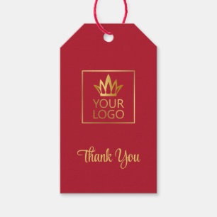 Red and Gold Your Logo Thank You Gift Tags