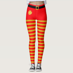 Red and Golden Christmas Elf Striped  leggings