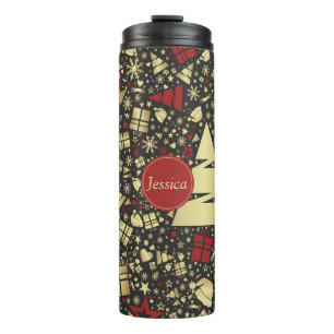 Red and Golden Christmas Tree Snowflakes and Stars Thermal Tumbler
