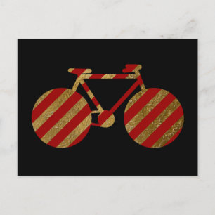 red and golden colour striped bicycle postcard