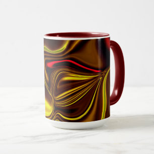 Red and golden curved strokes on dark background mug