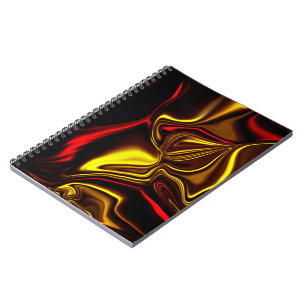 Red and golden curved strokes on dark background notebook