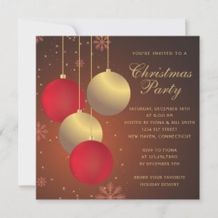 Red and Golden Ornaments Christmas Holiday Party  Invitation