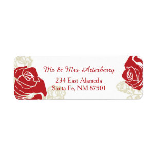Red and golden roses return address label