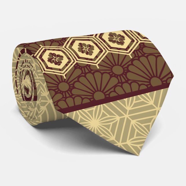 Red and Golden Tortoise Pattern Tie (Rolled)