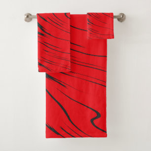 Red and Gray abstract Bath Towel Set