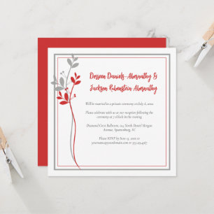 Red and Gray Modern Botanical Reception Only   Invitation