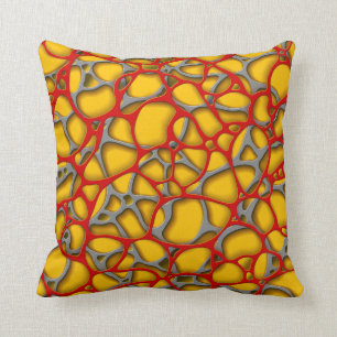 Red and gray net on a yellow background. cushion