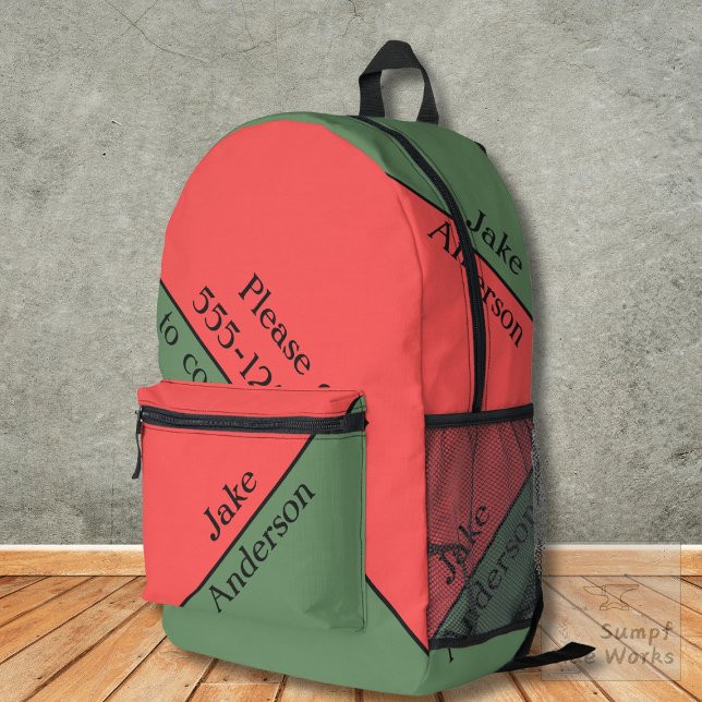 Red and Green 45 Degrees Minimalist Printed Backpack (Creator Uploaded)