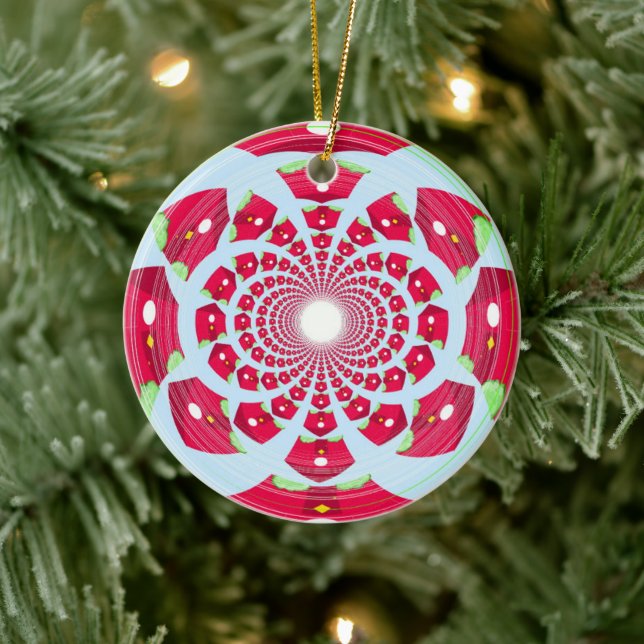 Red and Green Abstract  Pattern Ceramic Ornament (Tree)