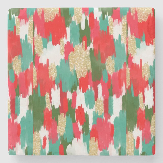 Red and green abstract  stone coaster (Front)
