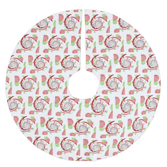 Red and Green Abstract Swirl Pattern Brushed Polyester Tree Skirt (Front)