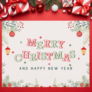 Red and Green Aesthetic Merry Christmas Postcard