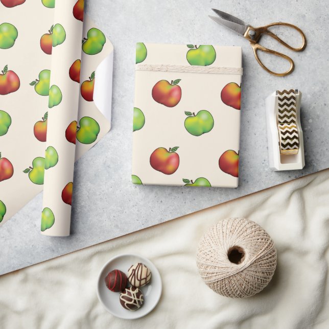 Red And Green Apple Fruits Pattern Wrapping Paper (Crafts)