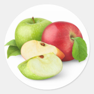 Red and green apples classic round sticker
