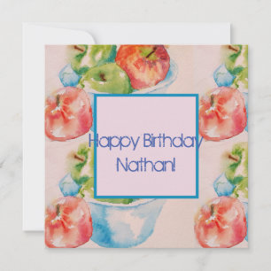 Red and Green Apples Fruit Watercolour Name Card