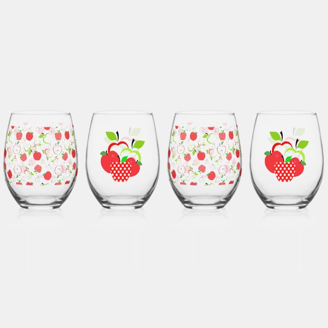 Red and Green Apples Stemless Wine Glass (Front)