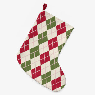 Red and Green Argyle Large Christmas Stocking