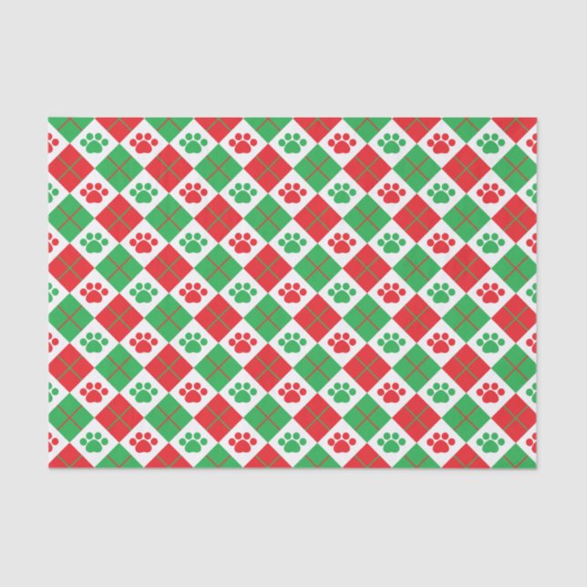 Red and Green Argyle Paw Print Tissue Paper (Front)