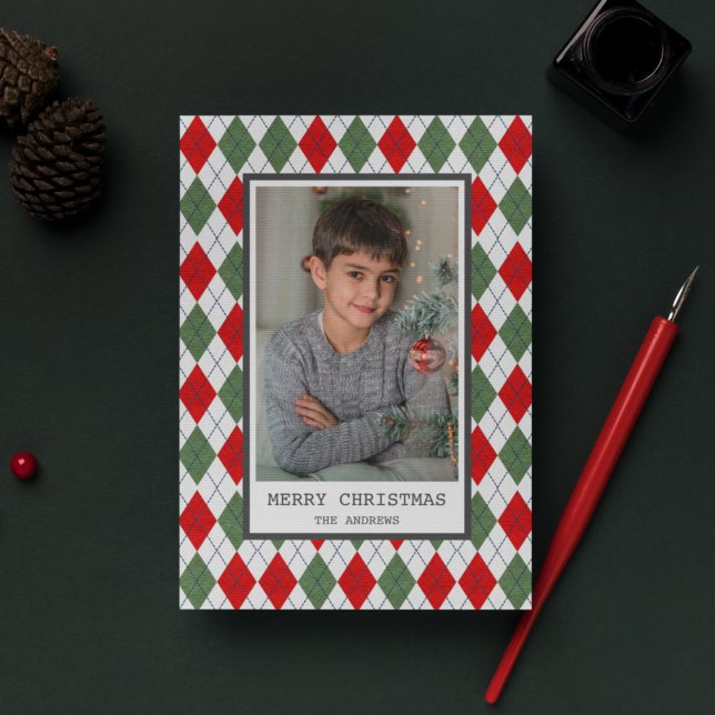 Red and Green Argyle Plaid Christmas Photo Holiday Card (Creator Uploaded)
