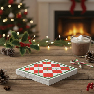 Red and Green Argyle with Green Border Holiday Napkin
