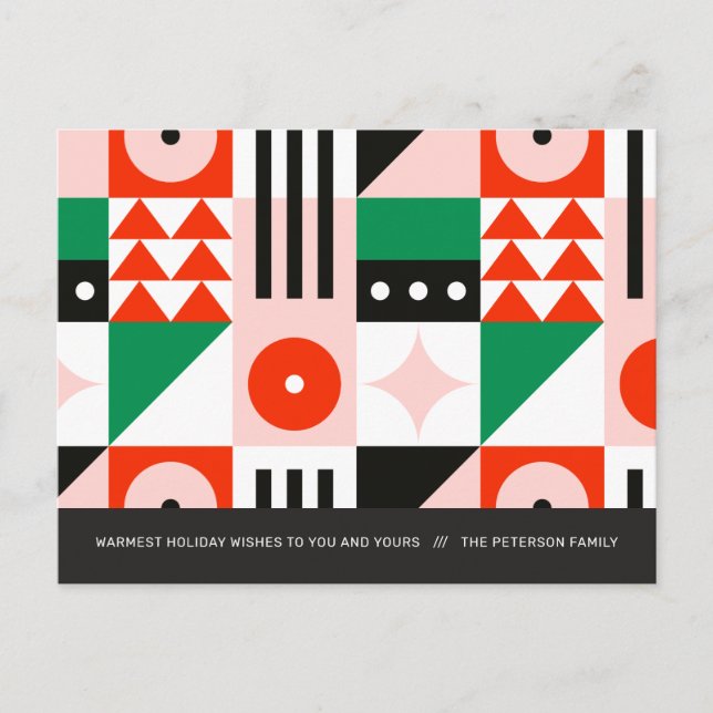 Red and Green Bauhaus Pattern Modern Holiday Postcard (Front)