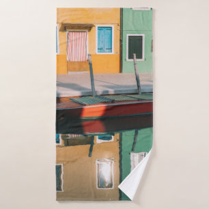 RED AND GREEN BOAT DOCKING ON DOCK BATH TOWEL