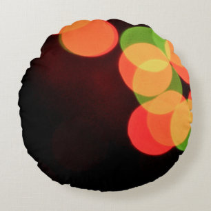 Red and green bokeh lights round cushion