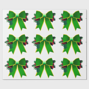Red and Green Bow With Holly White Wrapping Paper