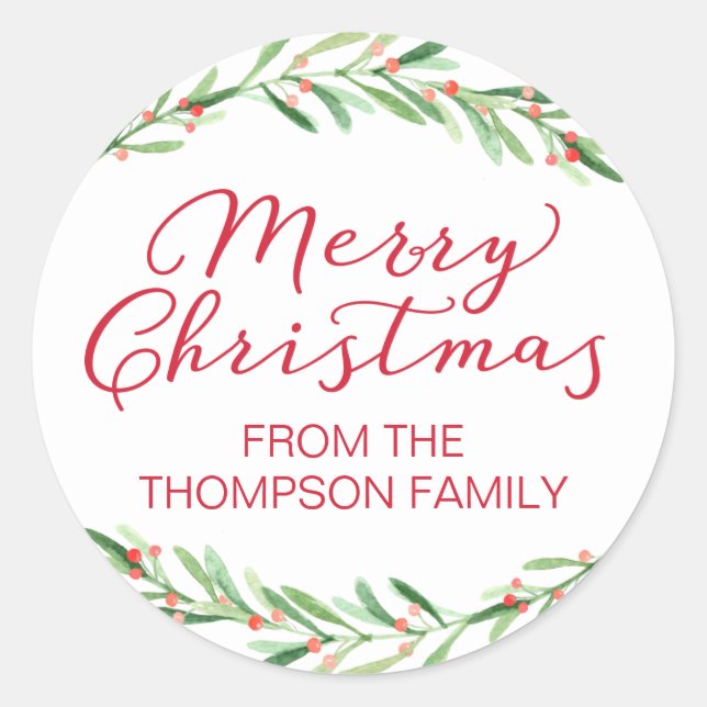 Red and Green Branch Merry Christmas Stickers (Front)