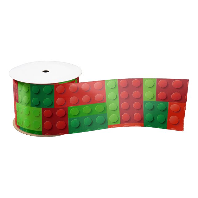 Red and Green Building Bricks Blocks | Christmas Satin Ribbon (Spool)