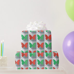 Red And Green Butterflies Wrapping Paper