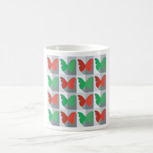 Red and Green Butterfly Pattern Coffee Mug