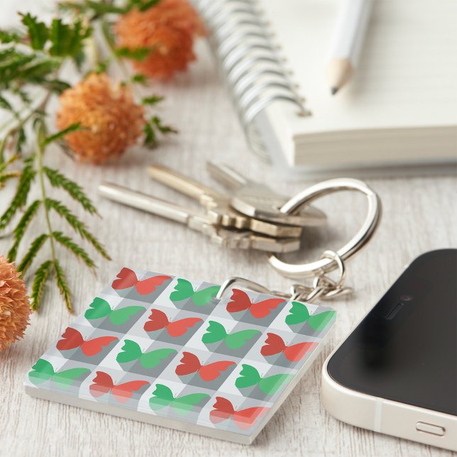 Red and Green Butterfly Pattern Key Ring (Creator Uploaded)