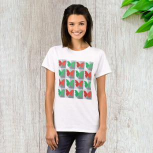 Red and Green Butterfly Pattern T-Shirt