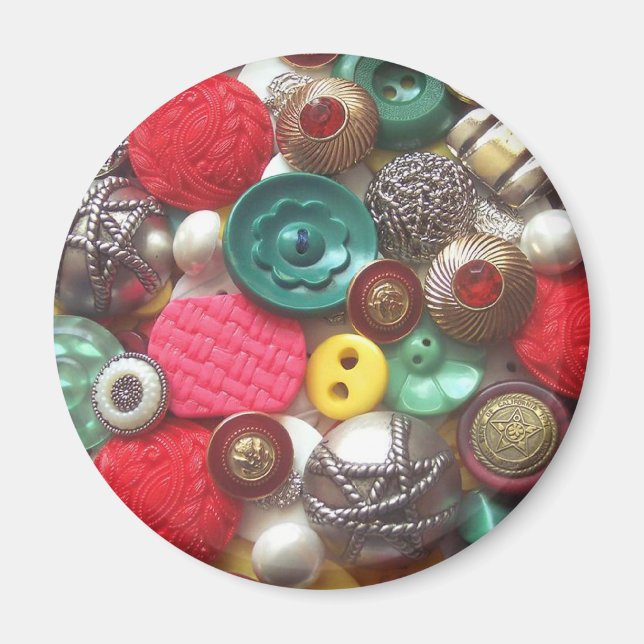 Red and Green Button Collage Magnet (Front)